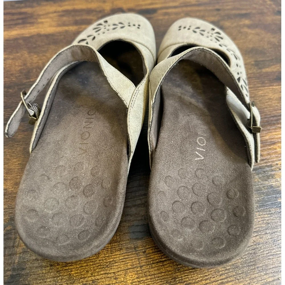 Vionic Rest Midway Mary Jane Mules Taupe Laser Cut Floral Orthotic Shoes Size8 - Picture 10 of 14